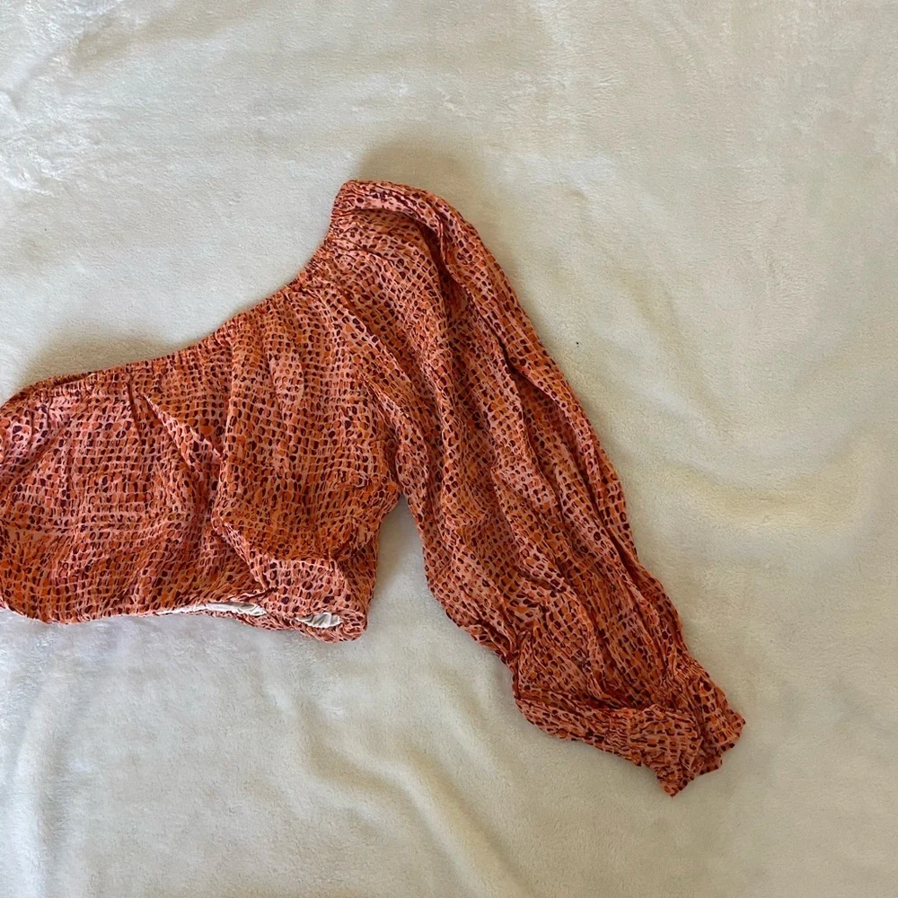 L*Space Nia Textured One-Shoulder Crop Top in Orange - Picture 7 of 11